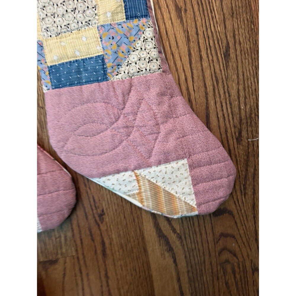 Vintage Quilt Christmas Stocking Set Extra Long 25” Floral Cottagecore Victorian - Picture 12 of 13